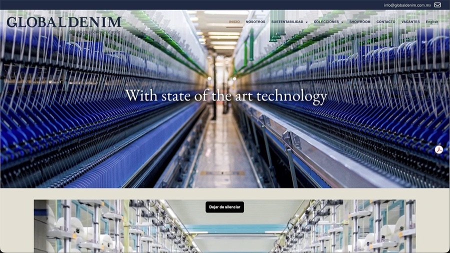 Sitio web de Global Denim, plataforma de marca para fabricante textil