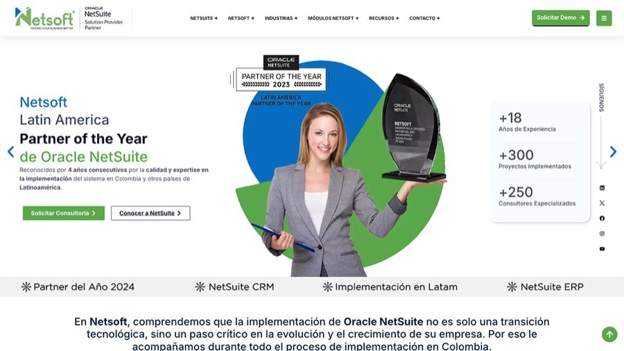 Sitio corporativo de Netsoft, socio estratégico de Oracle NetSuite